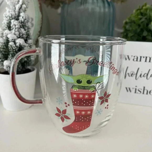 Star Wars Baby Yoda Galaxys Greetings Clear  Glass Mug - Picture 3 of 6